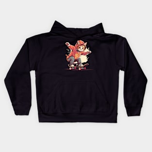 cat riding skateboard Kids Hoodie